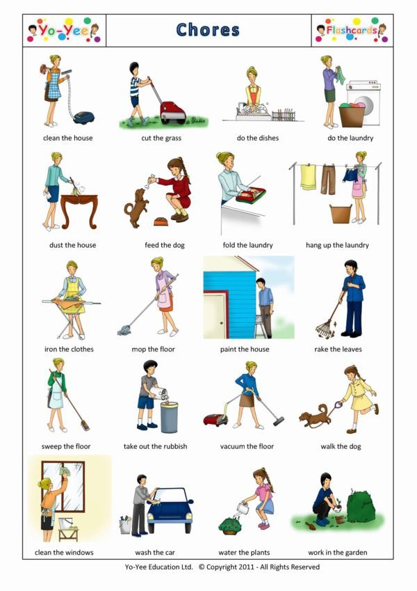 Chores and Household Flashcards for Kids