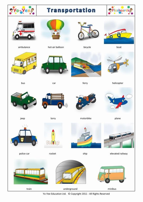 Transportation flash cards in Chinese for children | 交通