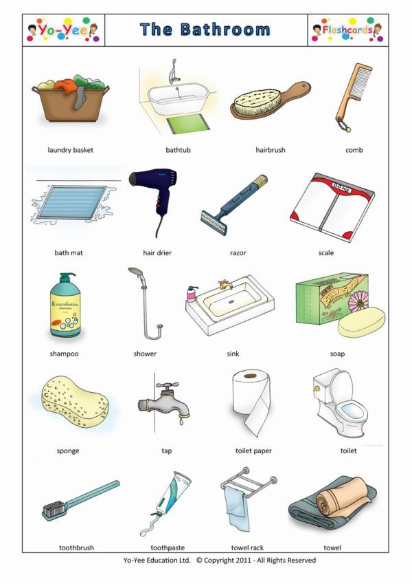 Bathroom Items Vocabulary with images and Flashcards