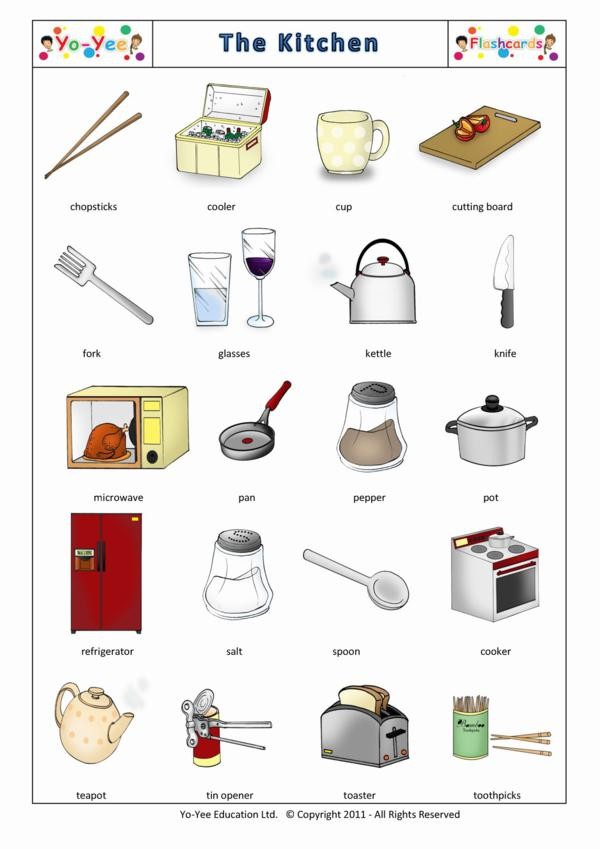  Kitchen  Utensils Flashcards for Kids