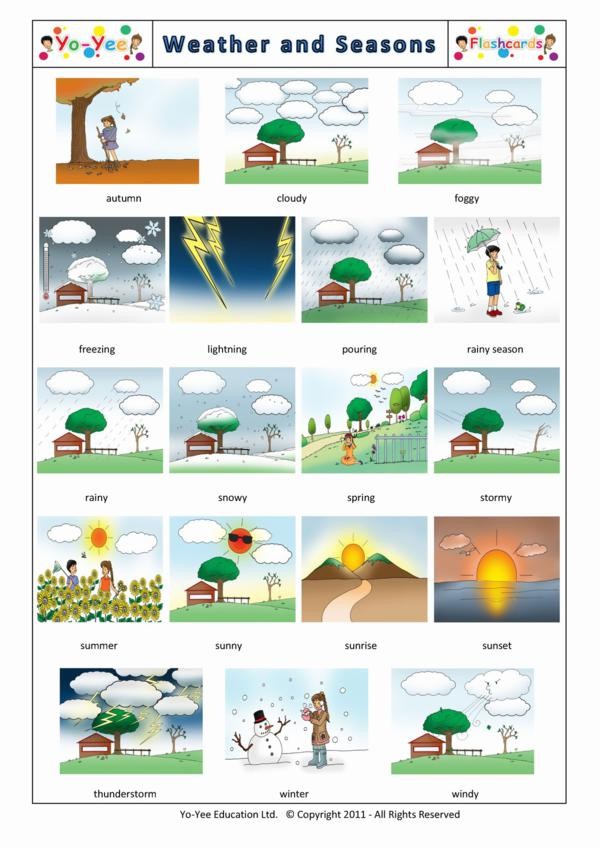 Weather and Seasons flashcards for kids | 天气和季节