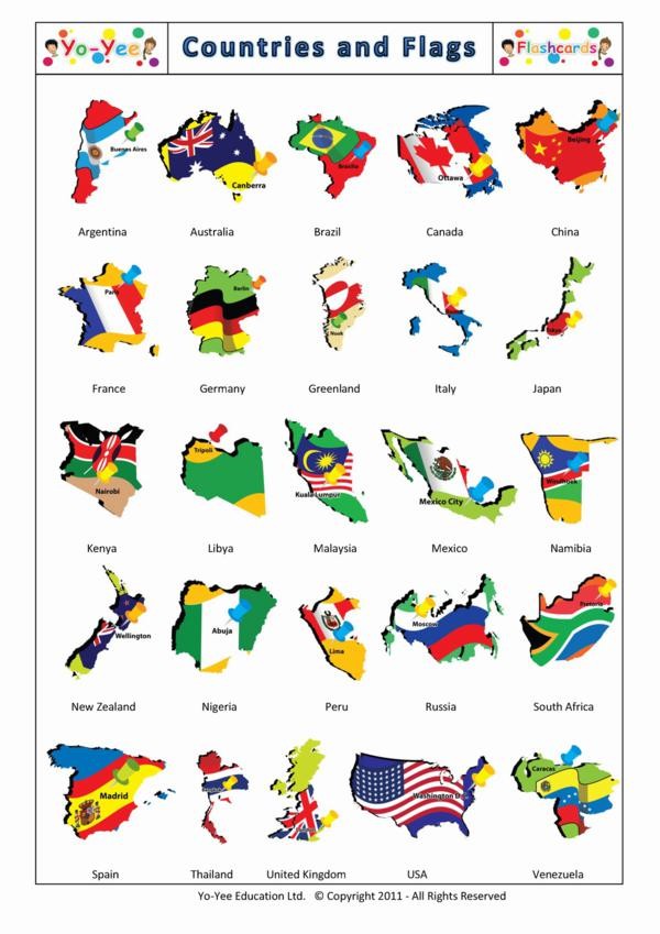 Perfect for Kids Children Autism and Speech Therapy Vocabulary Picture Cards Countries and Flags Flashcards Adults Continents 